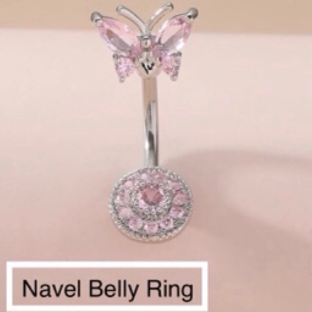 14g- Pink Rhinestone Butterfly Surgical Stainless Steel Belly Ring NWT - Picture 10 of 10